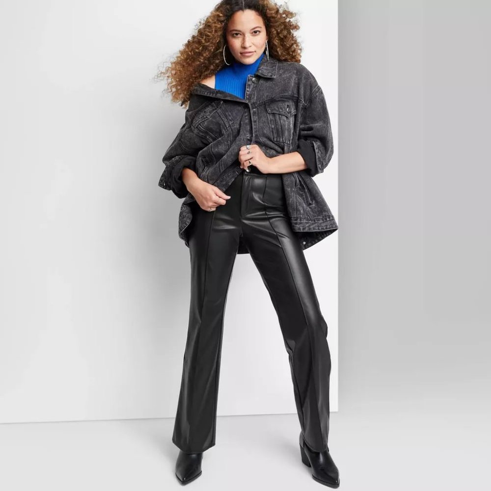 Women's High-Rise Faux Leather Flare Pants - Wild Fable™